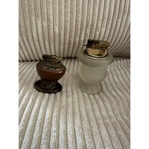 Two Vintage 1950’s Ronson “Leona”Table Lighter LOT frosted Glass